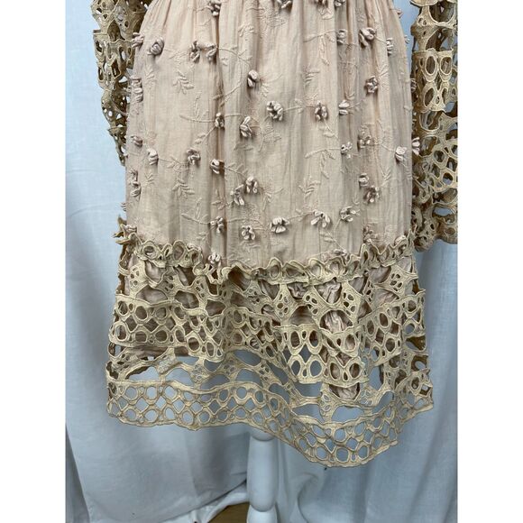 Boston Proper Cream Smocked Midi Dress with Bell Sleeves - Picture 4 of 8